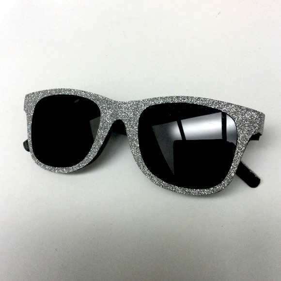 SAINT LAURENT YSL SILVER GLITTER BLACK LEATHER SUNGLASSES SL51 051 NWOT - Picture 3 of 14